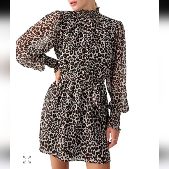 Sanctuary Dresses & Skirts - Sanctuary Too Fab Smocked Short Mini Dress Leopard Print, Size S NWT